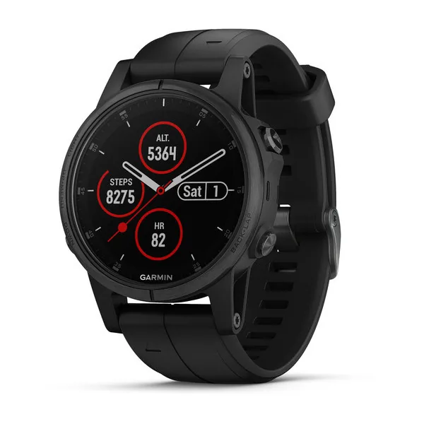Смарт-часы Garmin Fenix 5S PLUS Sapphire чёрные с чёрным ремешком